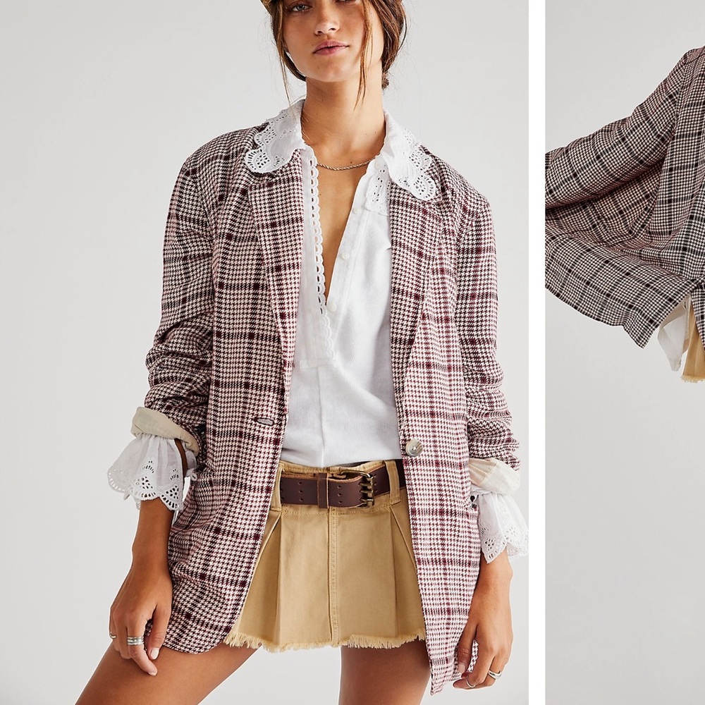 NWT Free People Houndstooth Beckett Boyfriend Blazer
